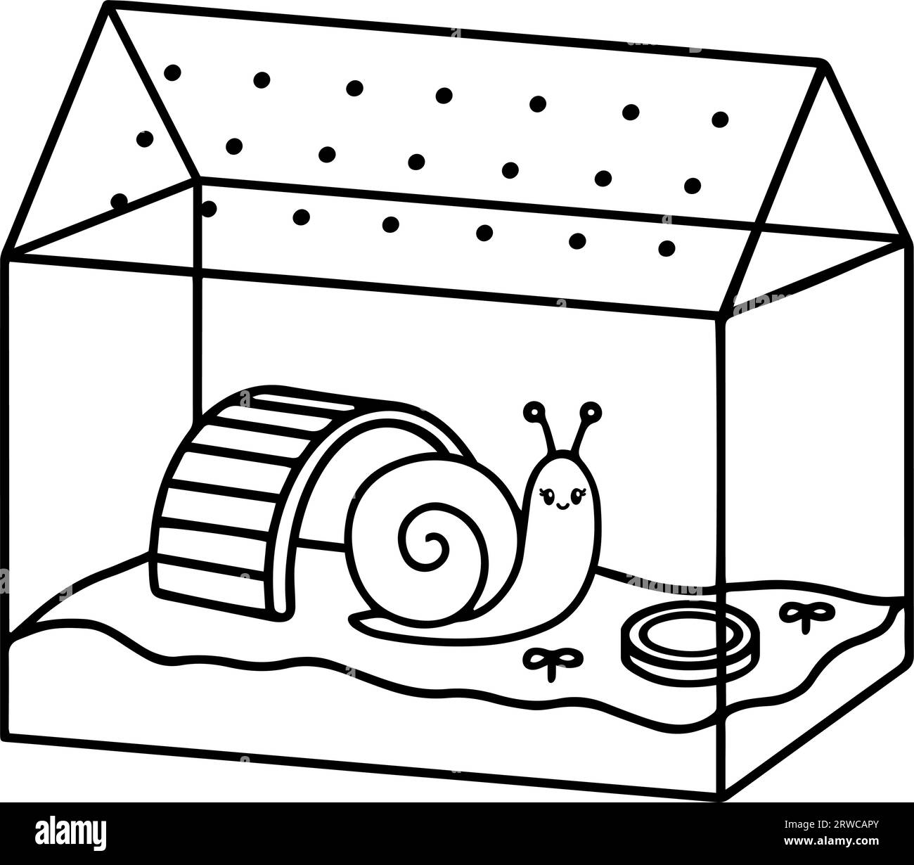 Cute pet snail in a terrarium vector illustration. Domestic garden