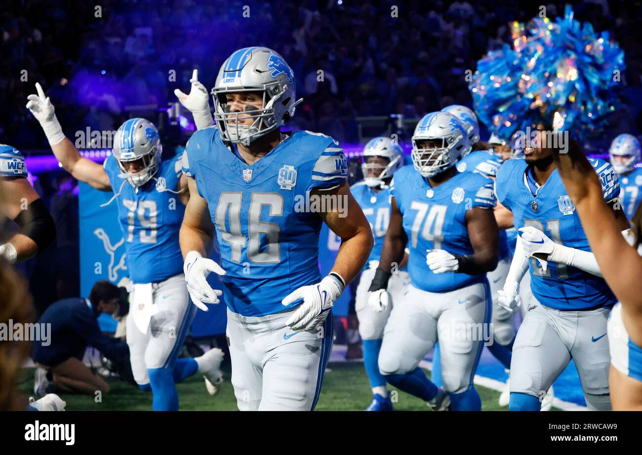 Detroit Lions linebacker Jack Campbell watches a play develop during the  second half of an NFL football game against the Kansas City Chiefs,  Thursday, Sept. 7, 2023 in Kansas City, Mo. (AP