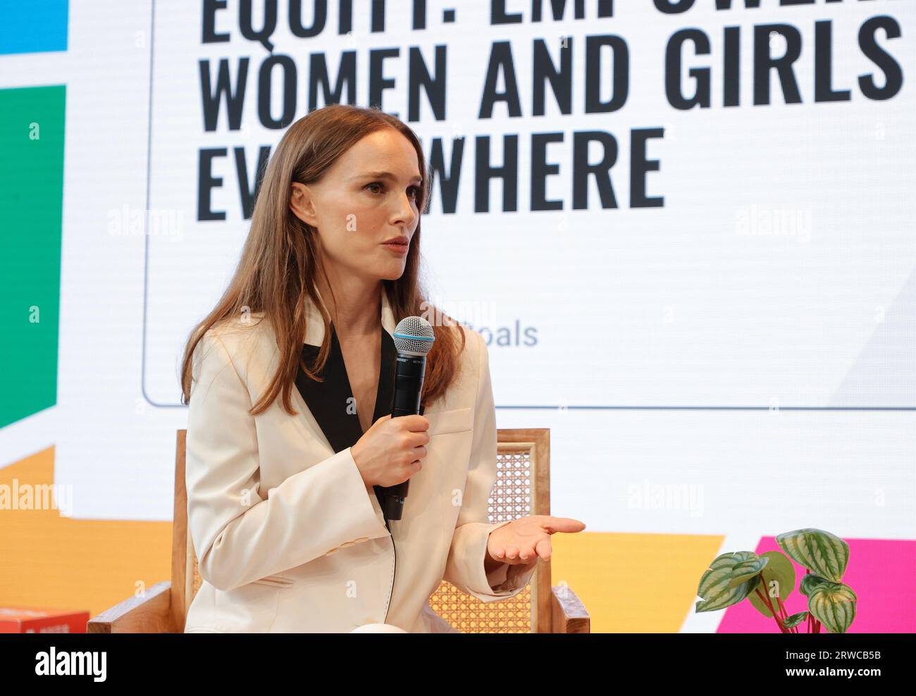 New York, United States. 17th Sep, 2023. Actress Natalie Portman speaks