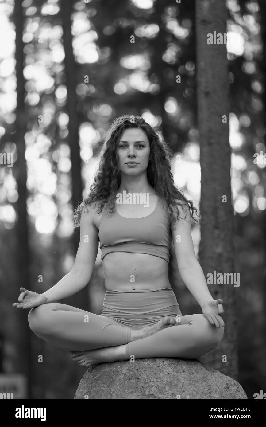 Beautiful girl meditating, yoga meditation practice in nature Stock ...