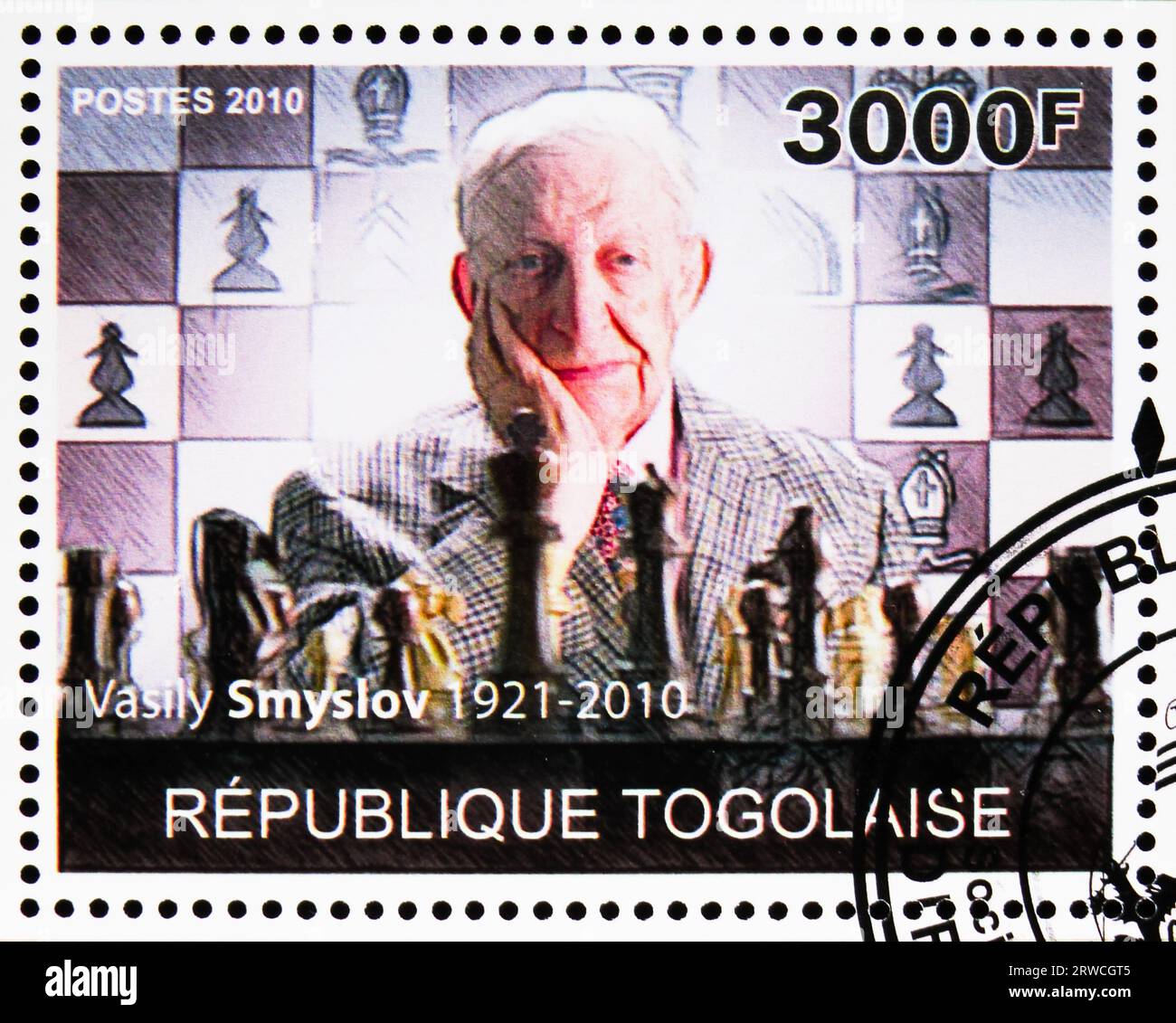 MOSCOW, RUSSIA - JULY 12, 2022: Postage stamp printed in Togo shows Vasily Smyslov (1921-2010), Chess legends serie, circa 2010 Stock Photo