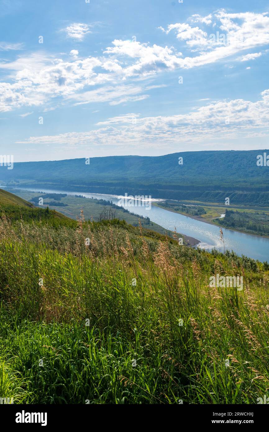 Peace River Valley, summer 2022, prior to completion of Site C Dam near Fort St. John, BC. Upon completion, area will be flooded. Stock Photo