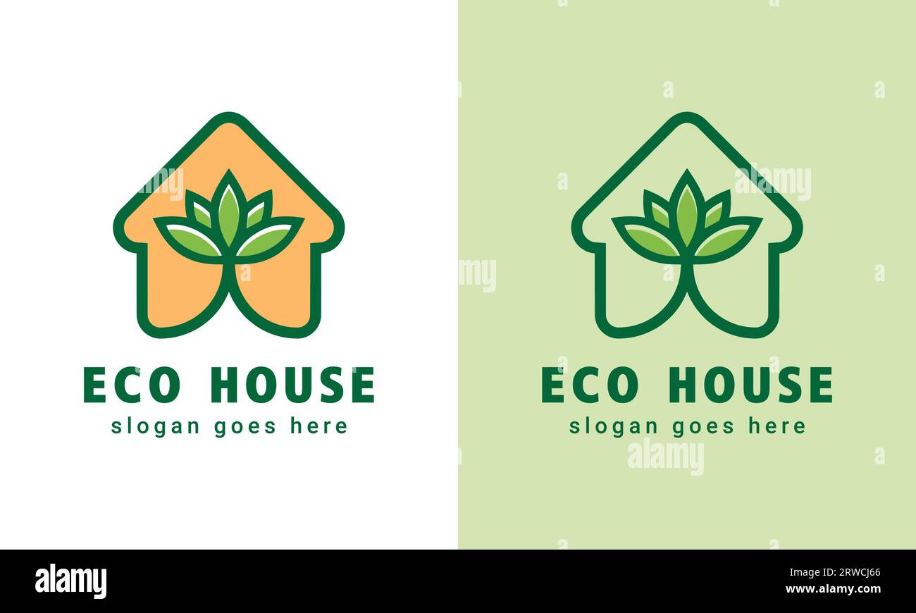 Eco House Logo Design Home with Plant Leaf Logotype Green Home Stock ...
