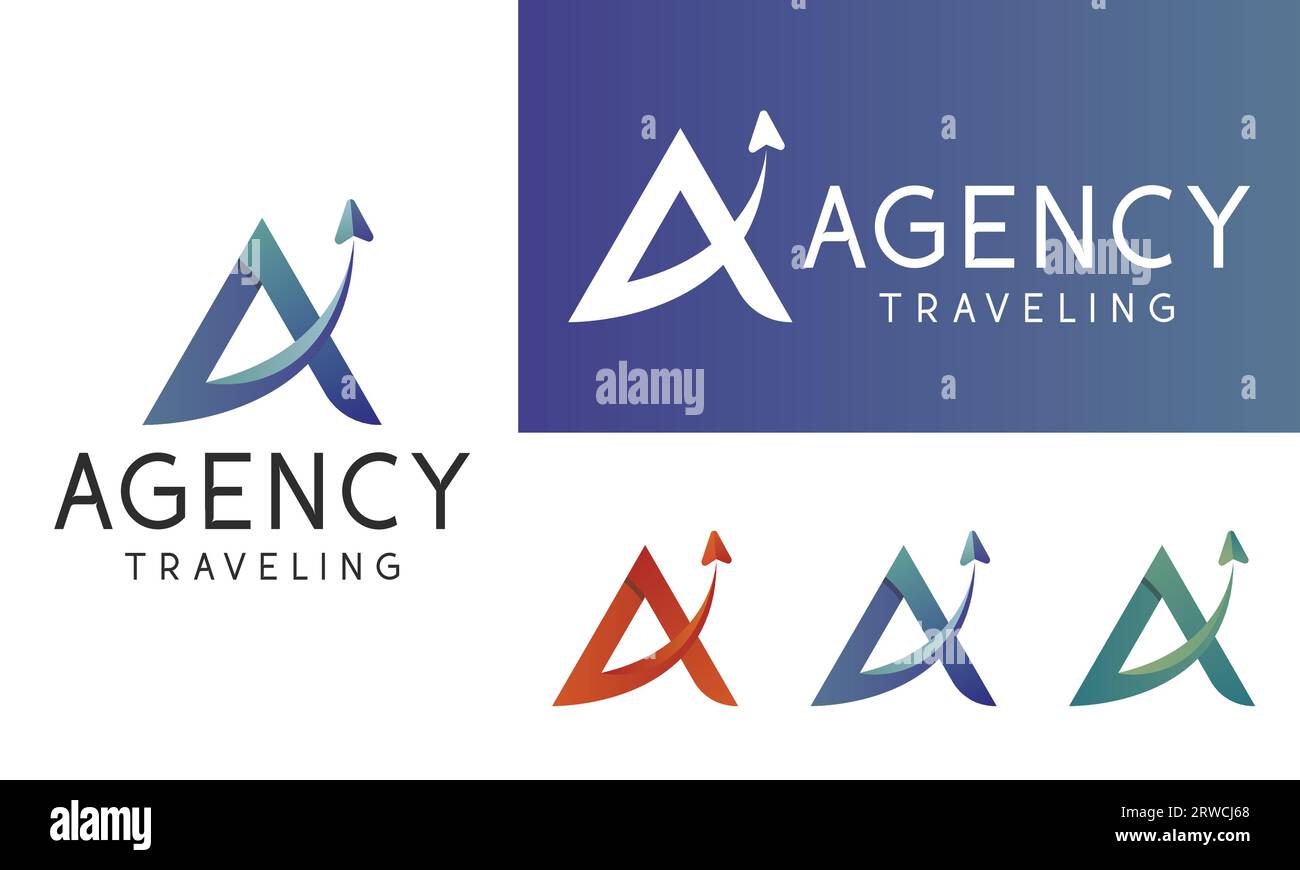 Initial Letter A Travel Agency Logo Design Blue Travel Directional Sign Stock Vector