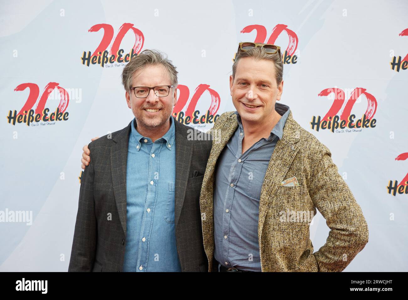 Hamburg, Germany. 18th Sep, 2023. Martin Lingnau (l), composer, and Heiko Wohlgemuth, author, come to the birthday gala for 20 years of the musical 'Heiße Ecke' at Schmidts Tivoli. Credit: Georg Wendt/dpa/Alamy Live News Stock Photo