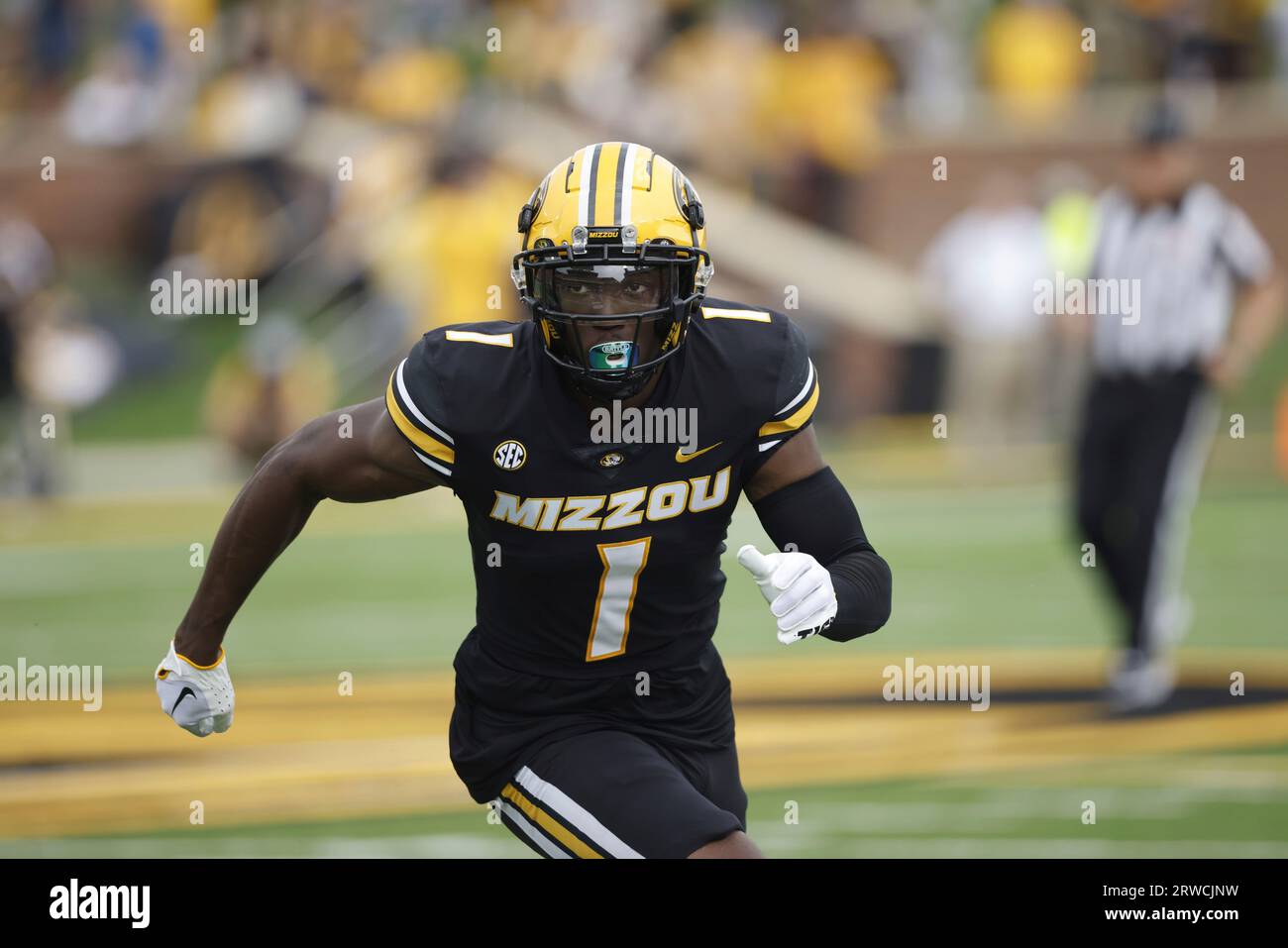 Missouri defensive back Jaylon Carlies (1) during an NCAA football game on  Saturday, Sept. 16, 2023 in Columbia, Mo. (AP Photo/Colin E. Braley Stock  Photo - Alamy