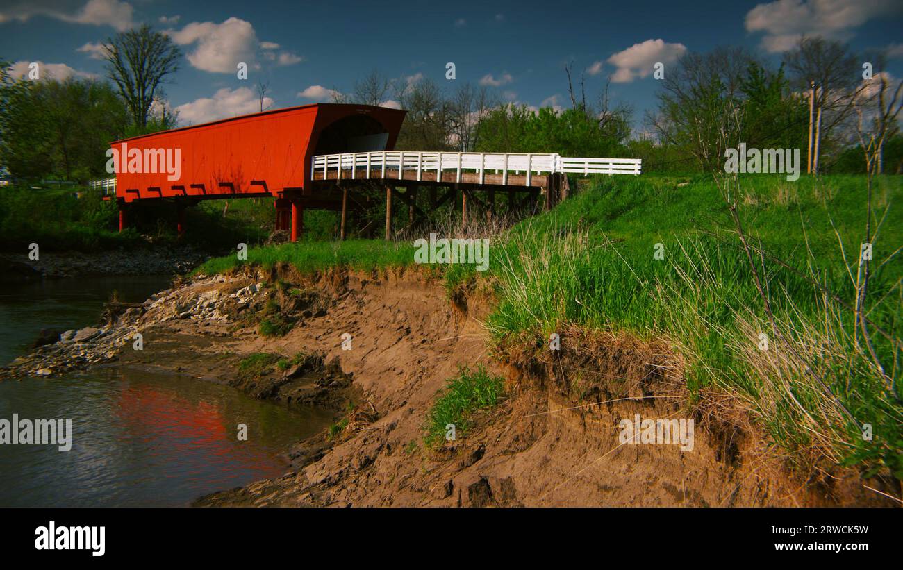 The Roseman Covered Bridge, the most famous of the Bridges of Madison County, on a perfect spring day. Stock Photo