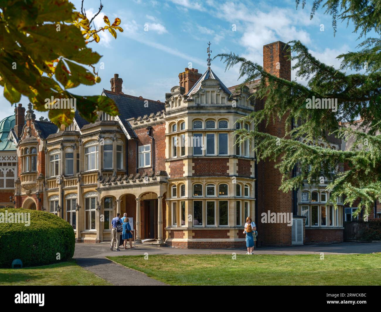 The entrance to Bletchley Park mansion house. Known as 'Station X', Bletchley Park was home to the code-breakers, Alistair Denniston, Alan Turing, Gor Stock Photo