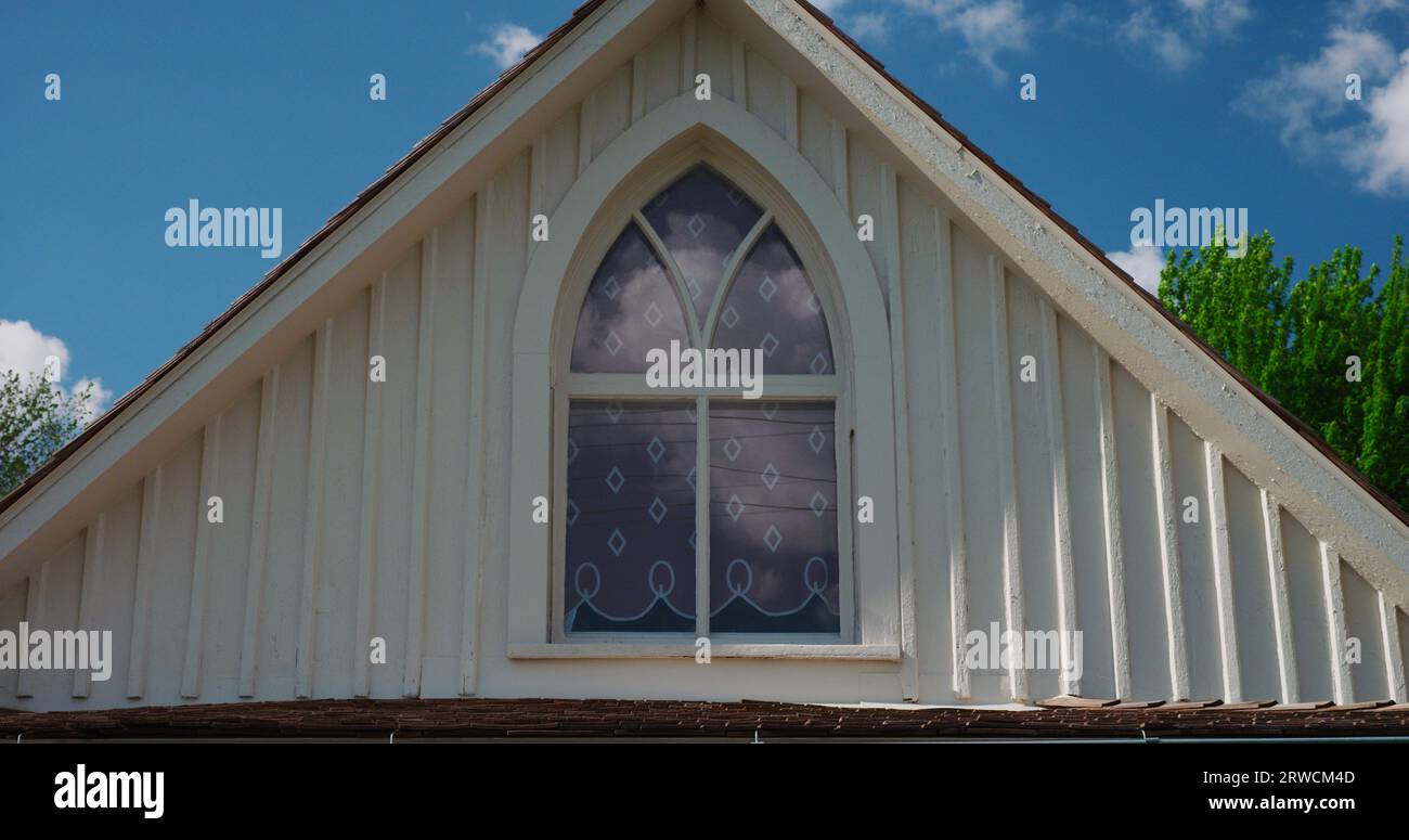 “American Gothic” house with the iconic gothic window in Eldon, Iowa. Stock Photo