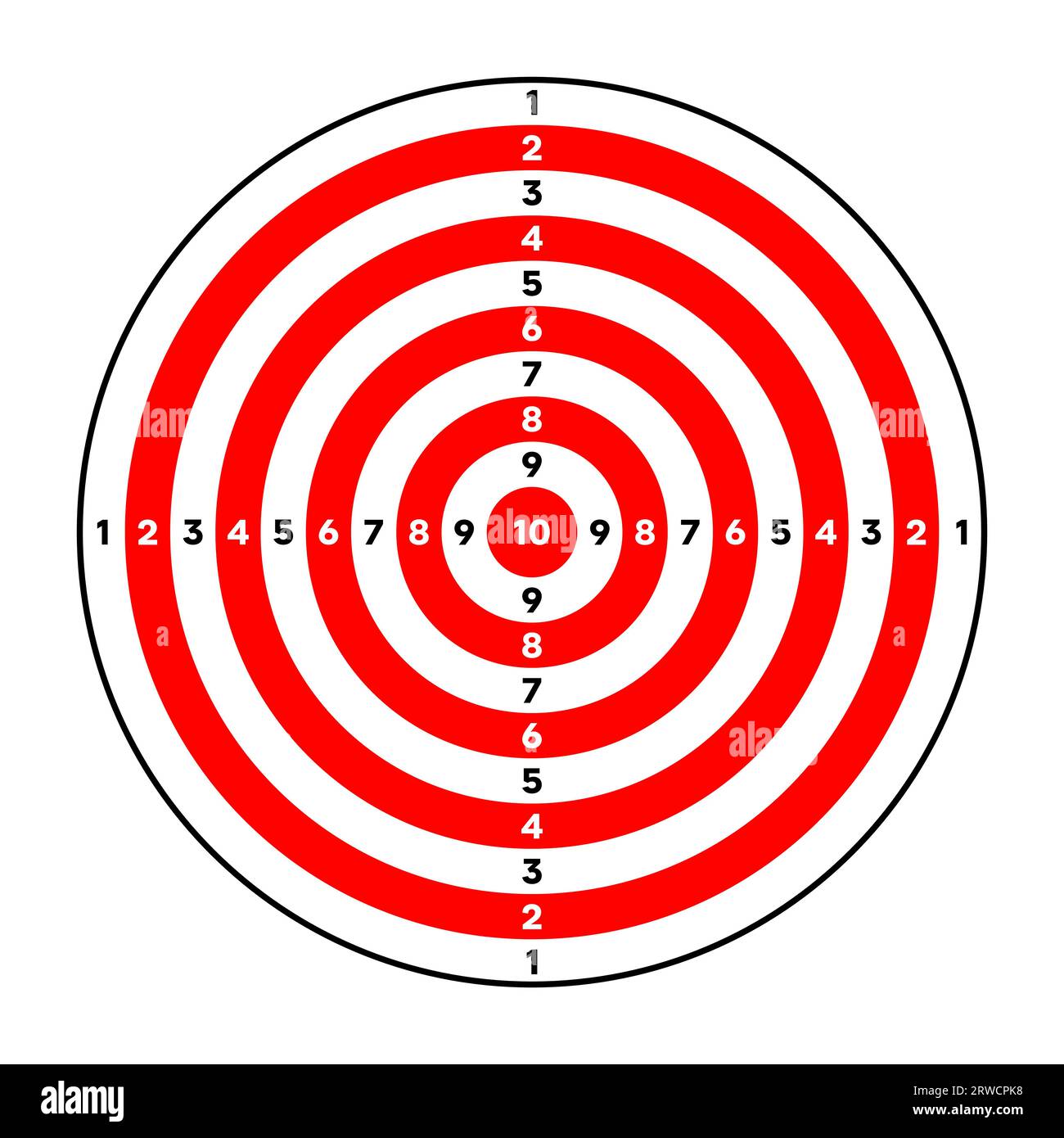 Shooting range paper target with divisions, marks and numbers. Archery