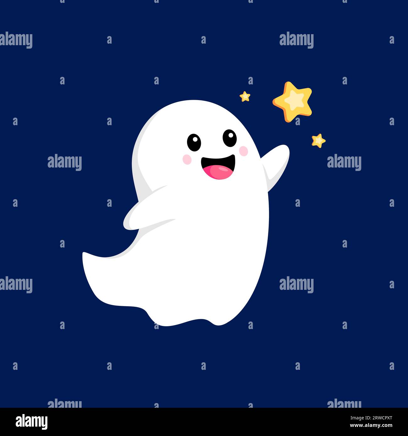 Cartoon Halloween kawaii ghost character captures the star