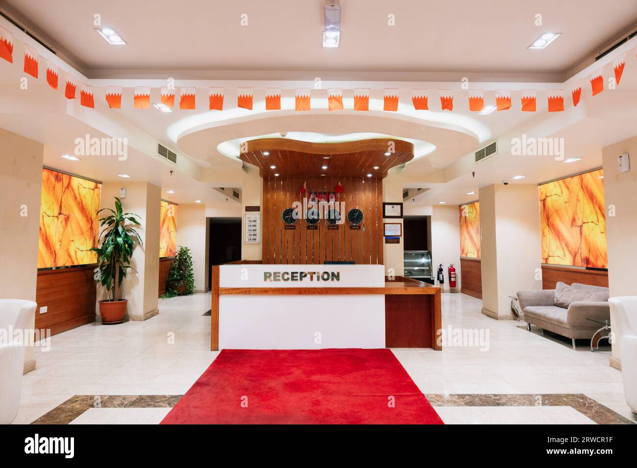 a hotel reception lobby in Manama, Bahrain Stock Photo