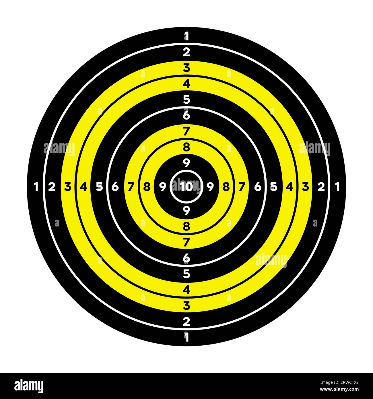Shooting range paper target with divisions, marks and numbers. Archery