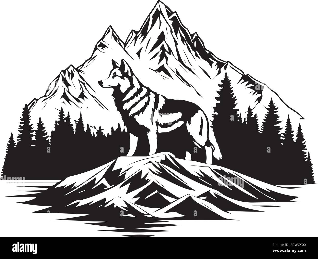 Wonderful and lovely wolf mountain vector art Stock Vector