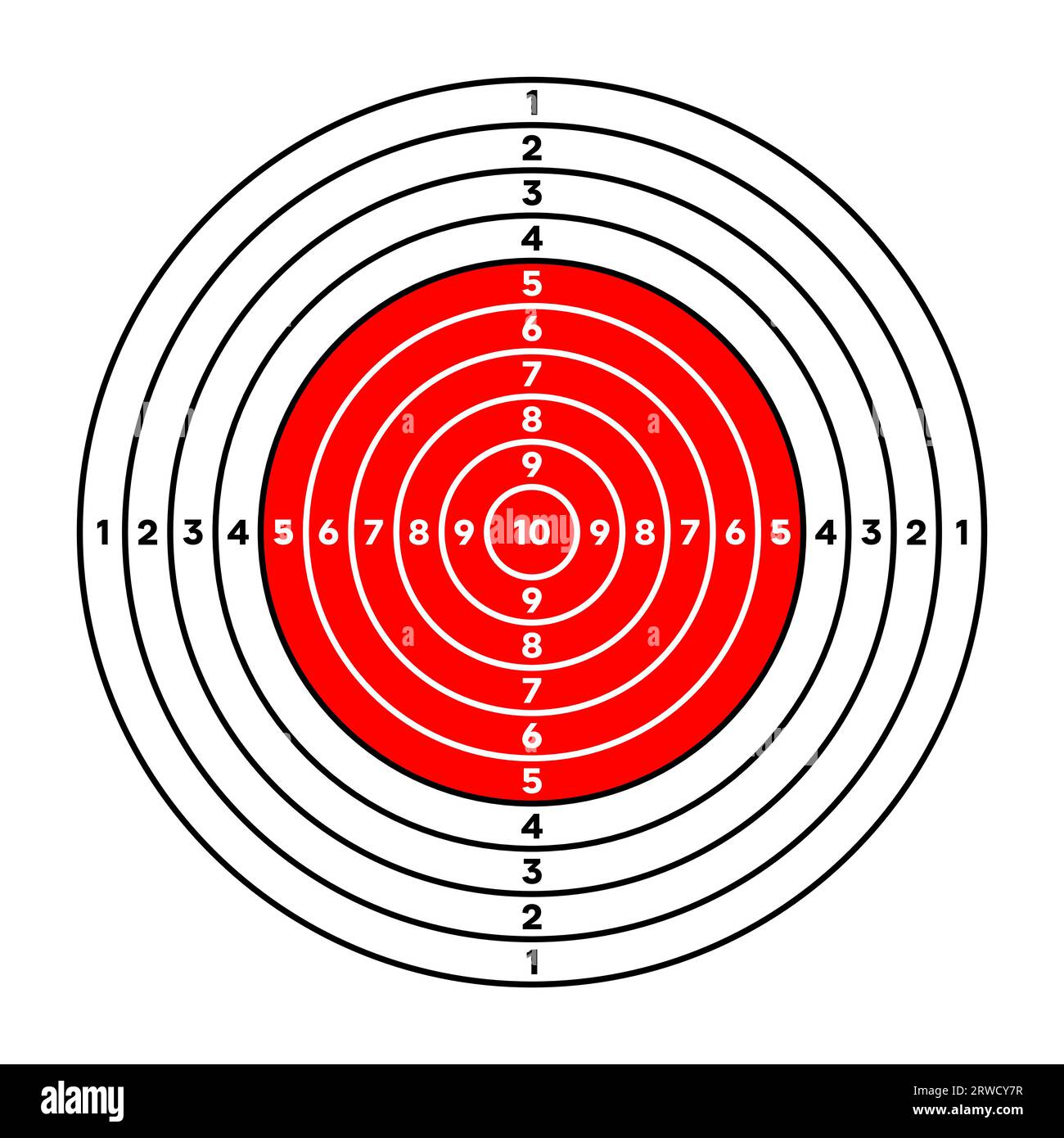 Shooting range paper target with divisions, marks and numbers. Archery