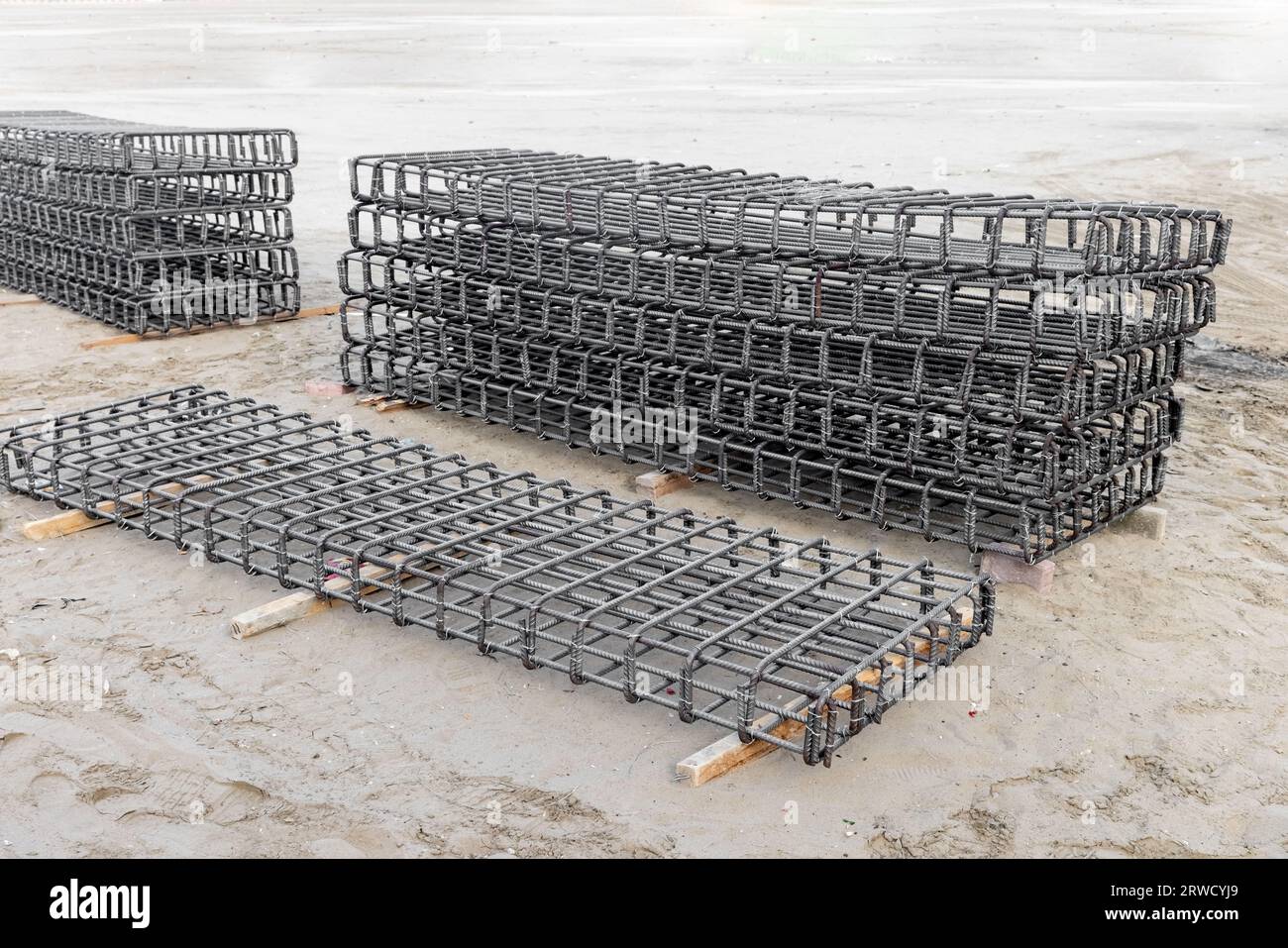 Close view on the steel reinforcing bars Steel mesh for construction