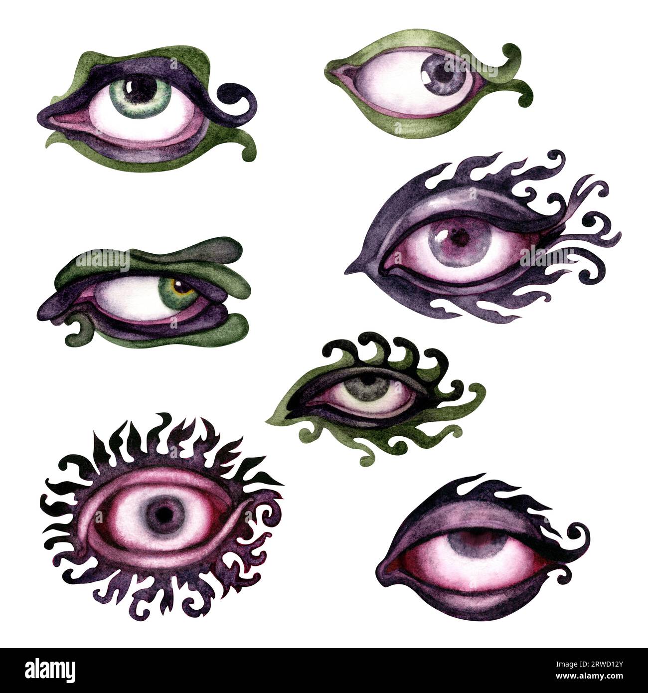 Watercolor fantastic abstract eyes for Halloween, esotericism, magic