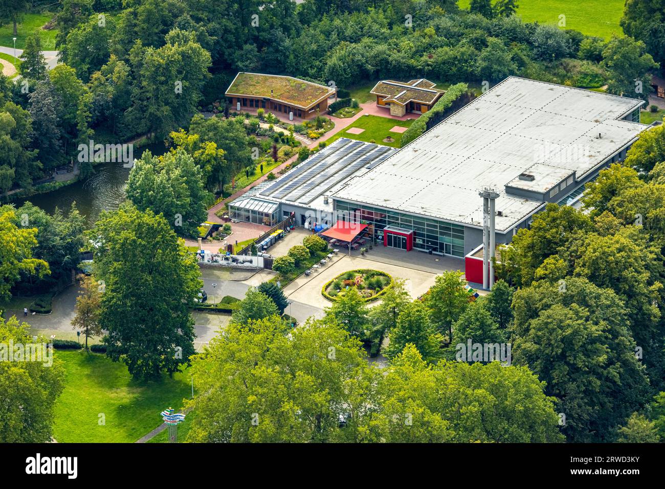 Aerial view, uftbild, park bath in Berlin park, Ahlen, Ruhr area, North Rhine-Westphalia, Germany, Bathhouse, Bathing resort, DE, Europe, Recreation, Stock Photo