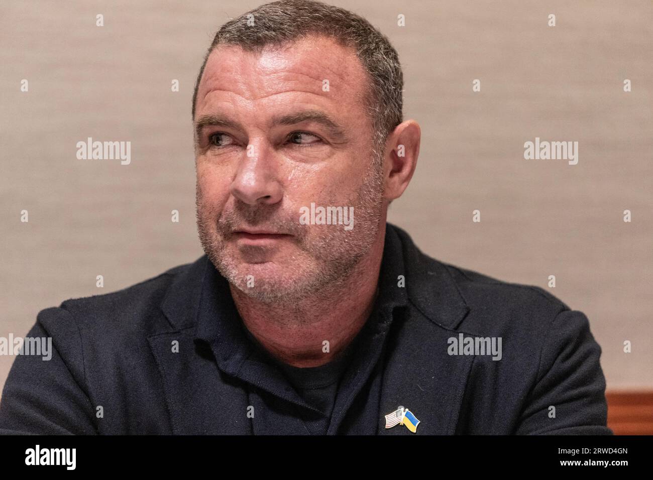 Actor and director Liev SChreiber participates in meida rounbdtable with Olga Rudnieva, Mykola Kuleba, Lauren Flanagan at Clinton Global Initiative summit at Hilton Midtown Hotel in New York Stock Photo