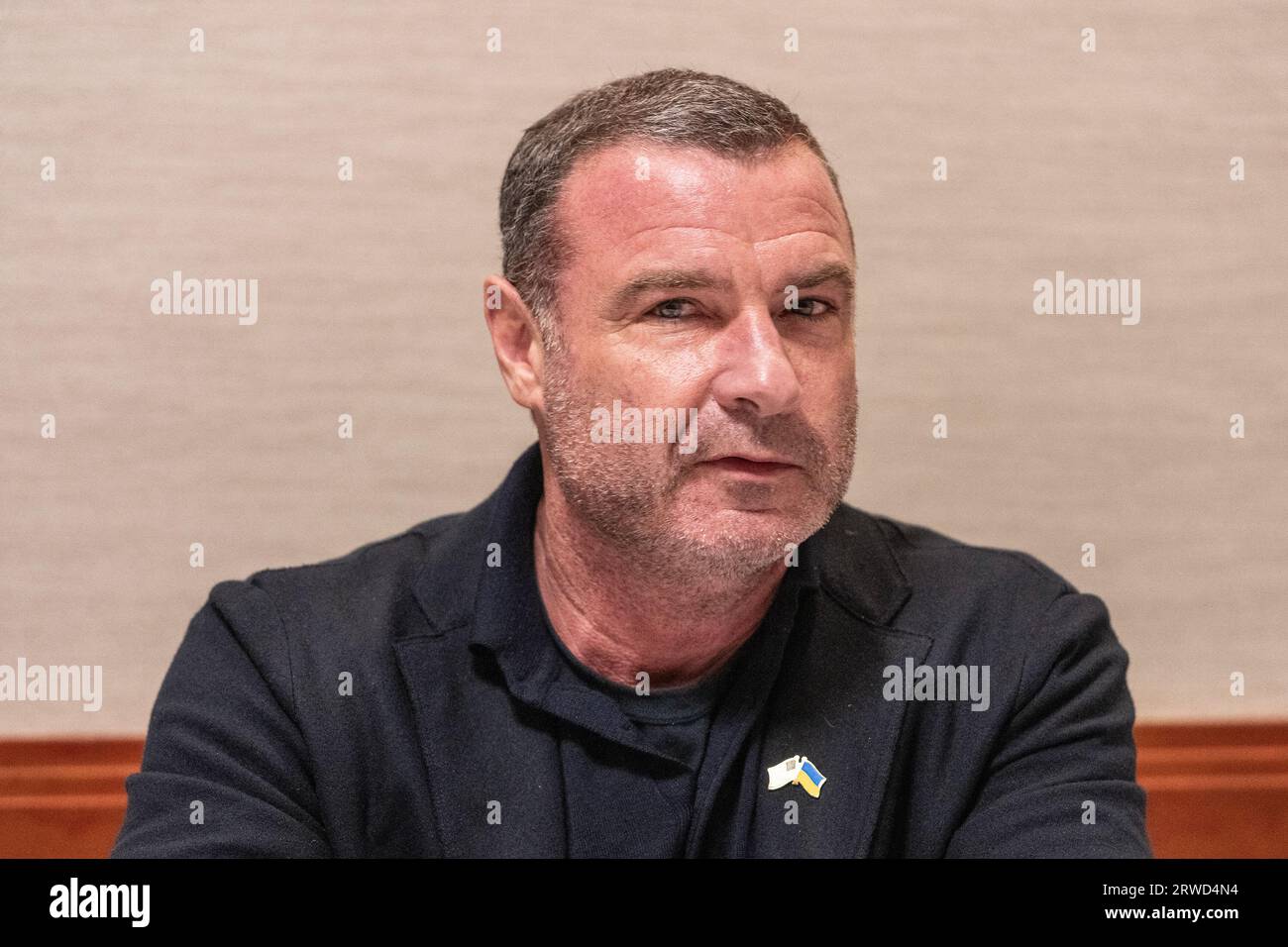 New York, USA. 18th Sep, 2023. Actor and director Liev SChreiber participates in meida rounbdtable with Olga Rudnieva, Mykola Kuleba, Lauren Flanagan at Clinton Global Initiative summit in Hilton Midtown Hotel in New York on September 18, 2023. (Photo by Lev Radin/Sipa USA) Credit: Sipa USA/Alamy Live News Stock Photo