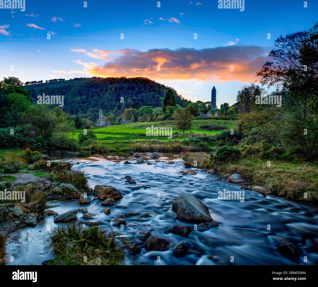Sunset at Glendalough National Park, County Wicklow, Ireland Stock Photo