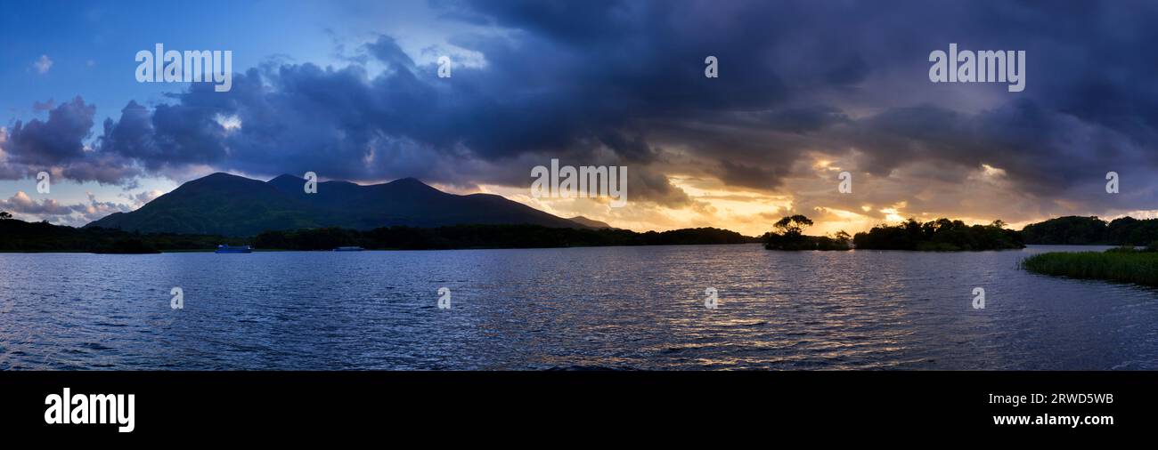 Sunset at Muckross Lake, MacGillycuddy Reeks, County Kerry, Ireland Stock Photo