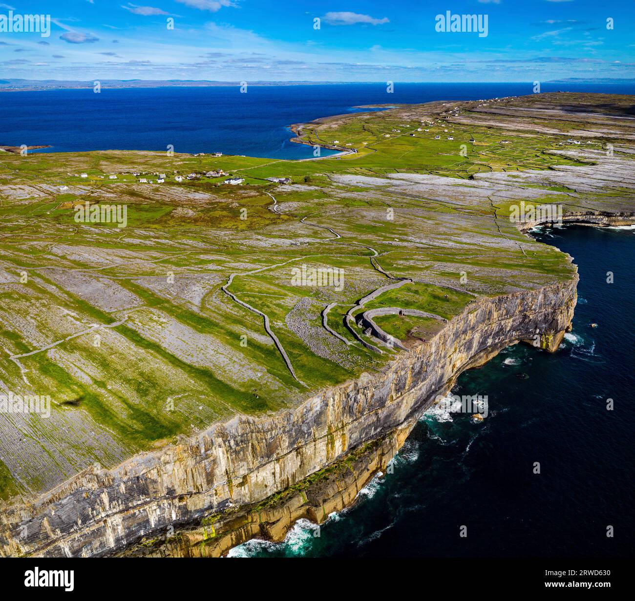 Aerial of Dun Aonghasa, on Inishmore, Aran Islands, County Galway, Ireland Stock Photo