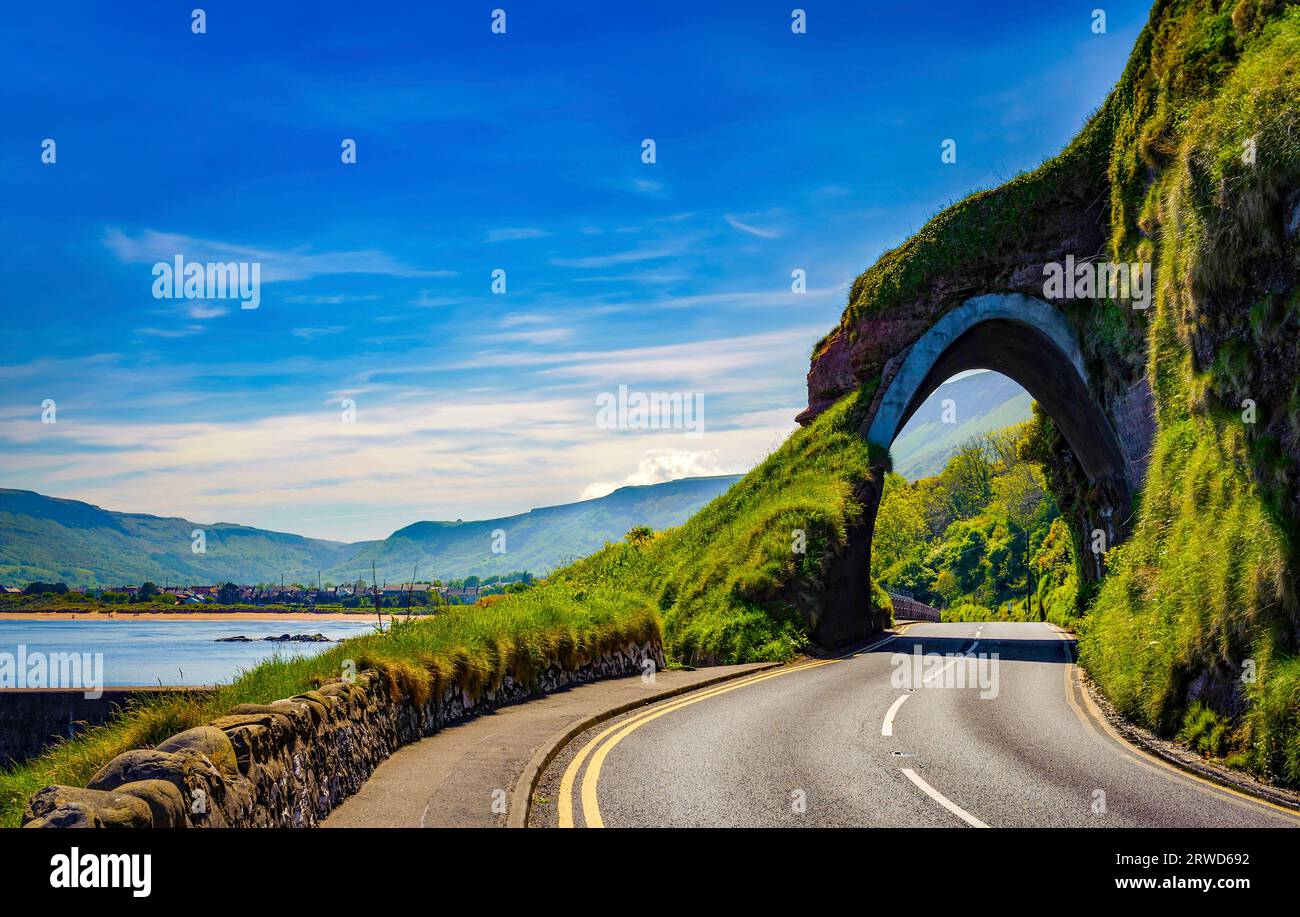 The Antrim Coast Red Arch, Red Bay, Waterfoot, County Antrim, Northern Ireland Stock Photo