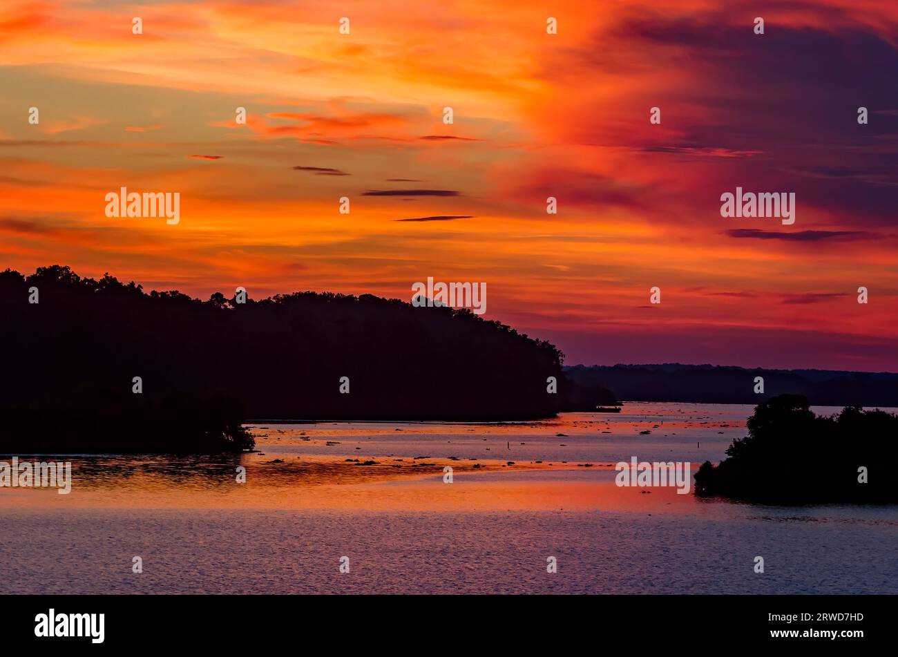 The sun sets over the TennesseeTombigbee Waterway at John C. Stennis