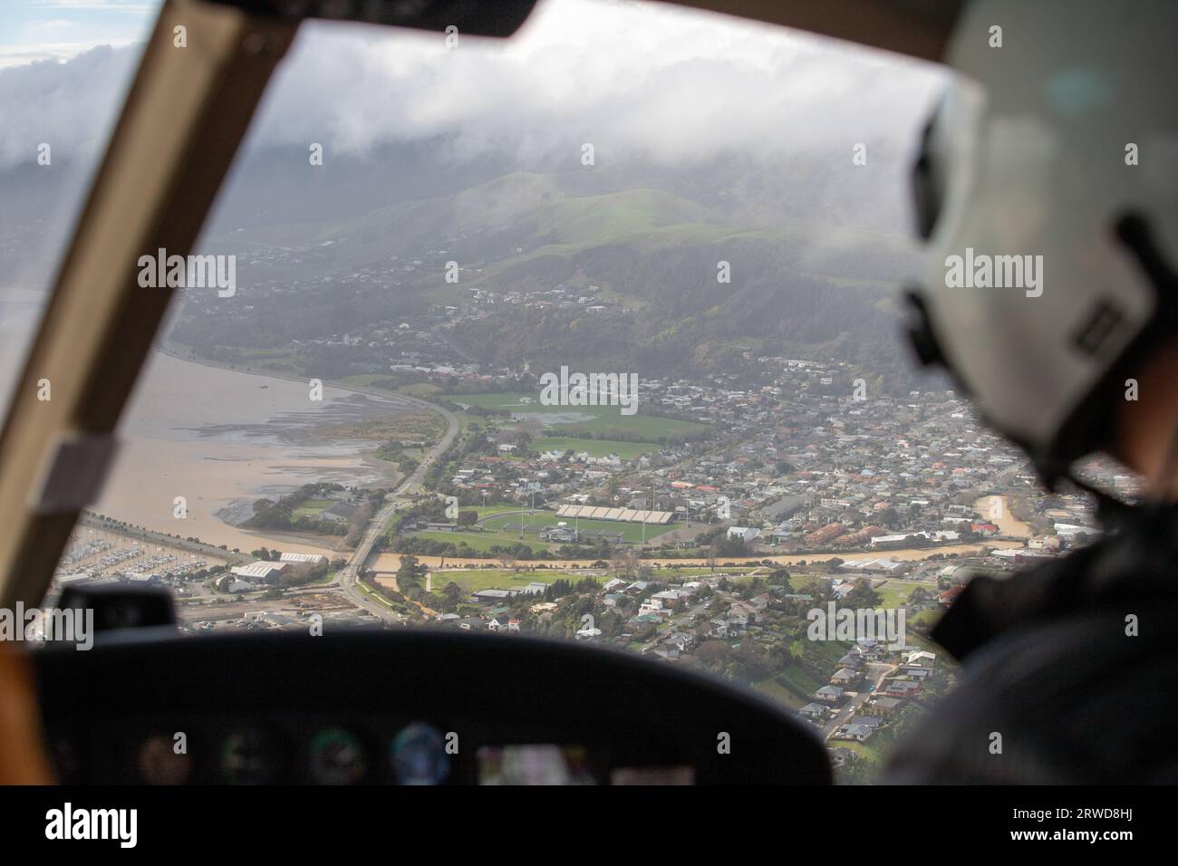 Picture by Tim Cuff - 20 August 2022 - Floods in Nelson - Aerial pictures showing some of the impacts of the flood: Stock Photo