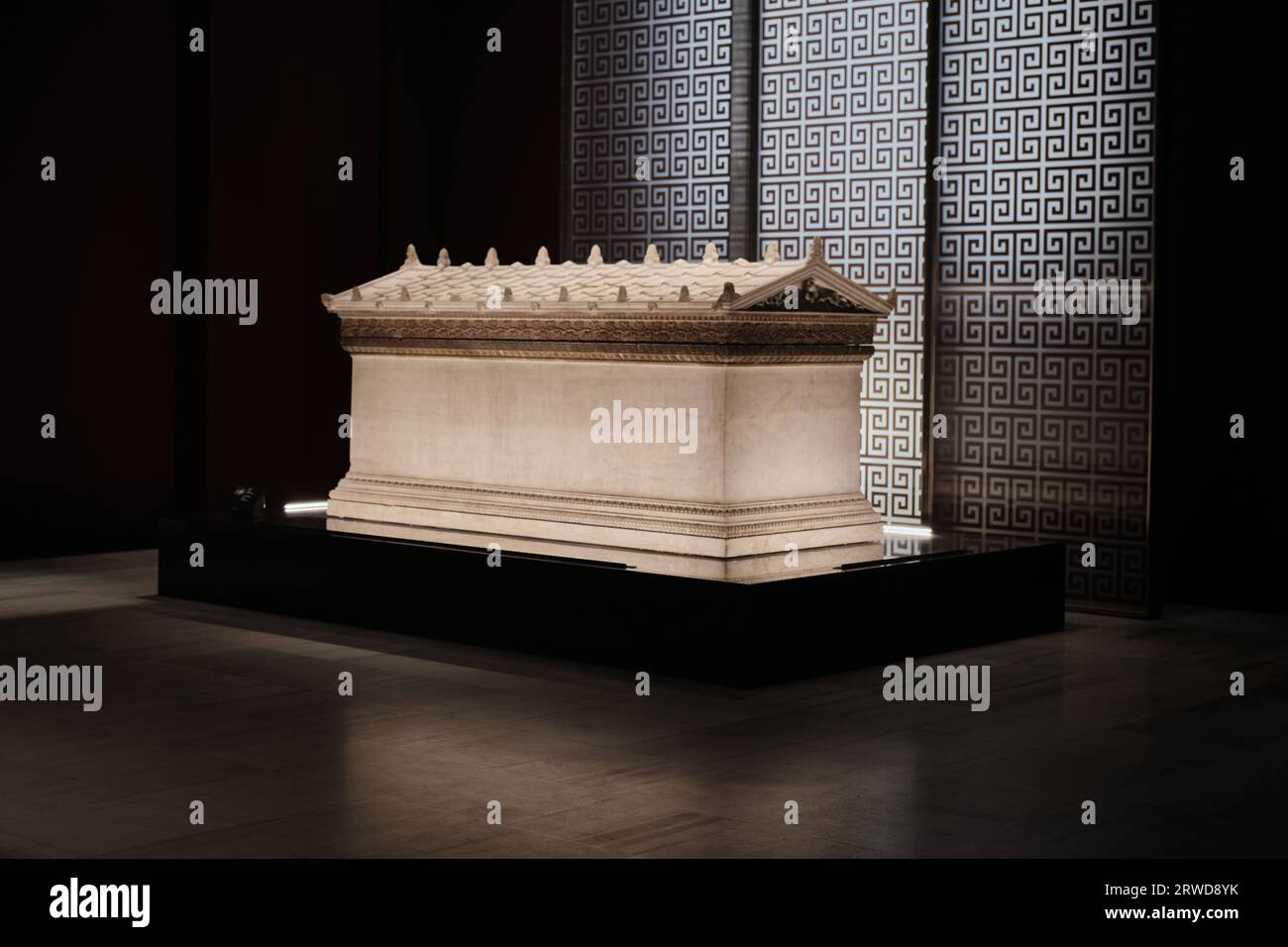 Istanbul, Turkey - September 16 2023: Marble sarchophagus in Istanbul Archaeological Museums. Dates from 330 - 300 BCE found in Sidon (Saida, Lebanon) Stock Photo