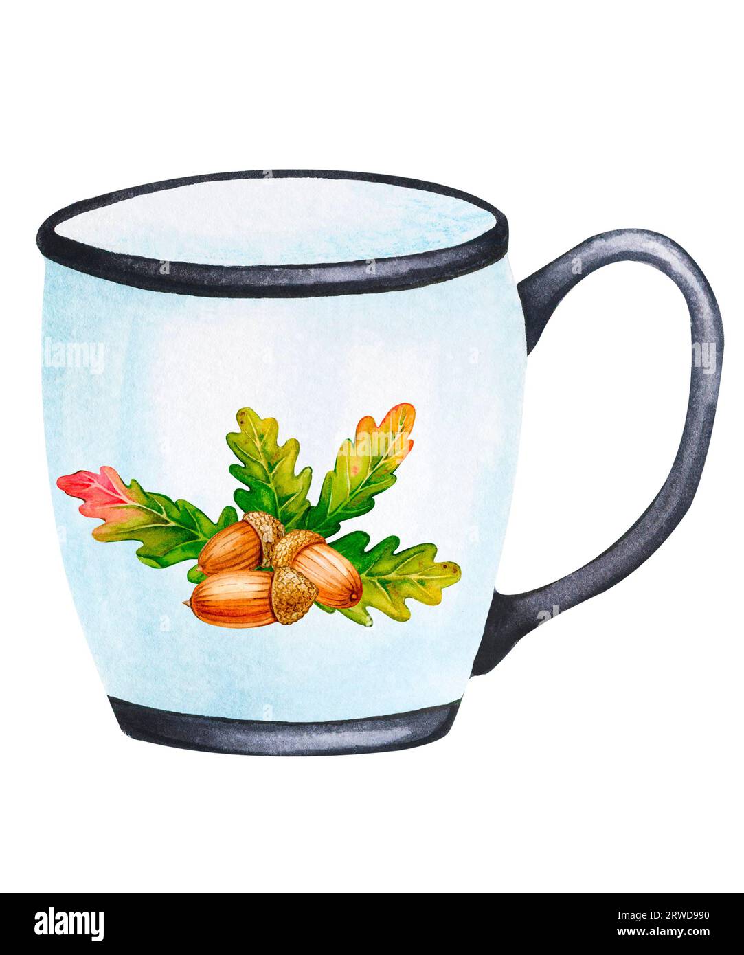 Beautiful cup. Hot drink. Autumn decor, autumn mood, cozy home. Watercolor element for the design of cards, invitations, posters, stationery. Harvest Stock Photo