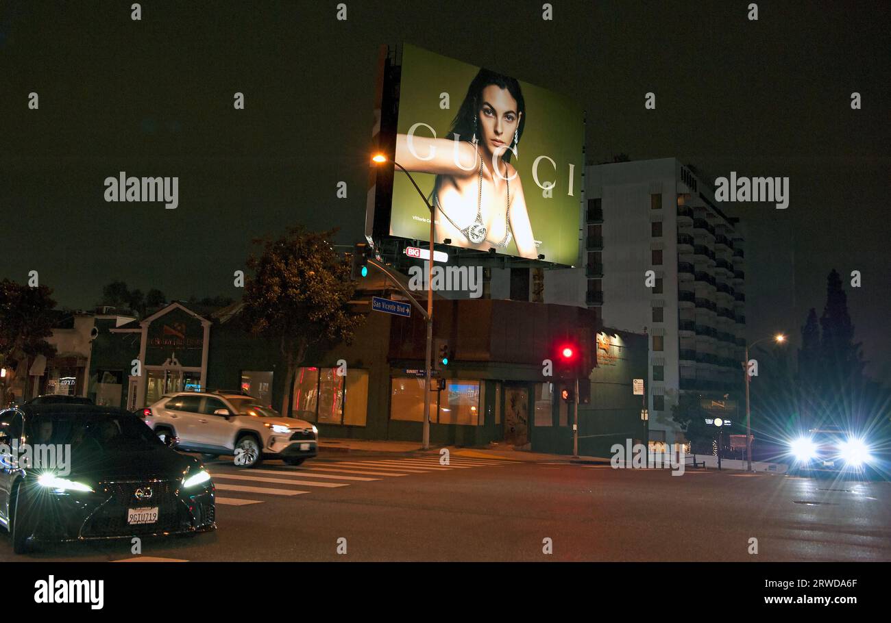 Gucci billboard on the Sunset Strip,  Los Angeles, CA, USA Stock Photo