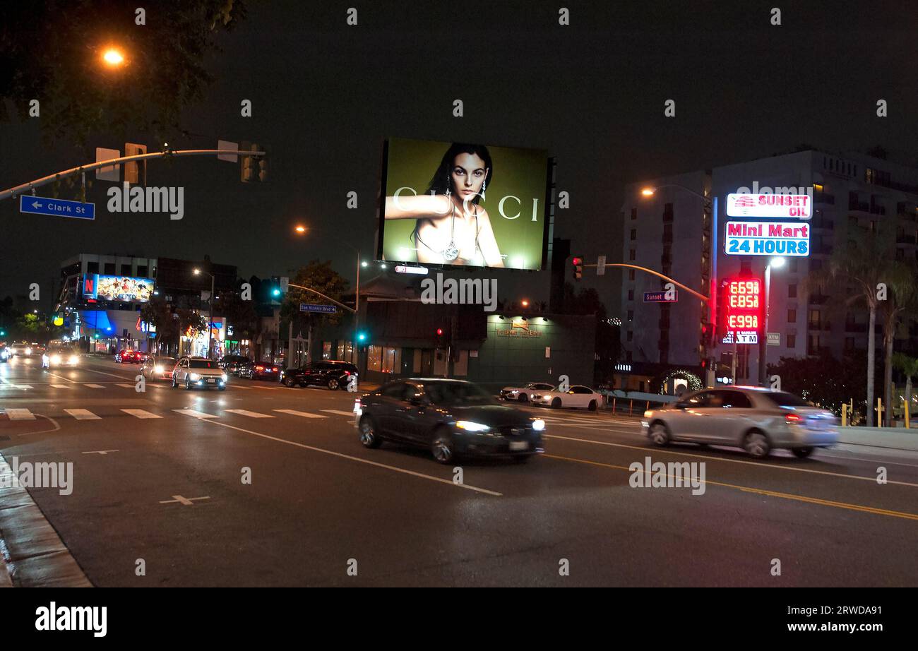 Gucci billboard on the Sunset Strip,  Los Angeles, CA, USA Stock Photo