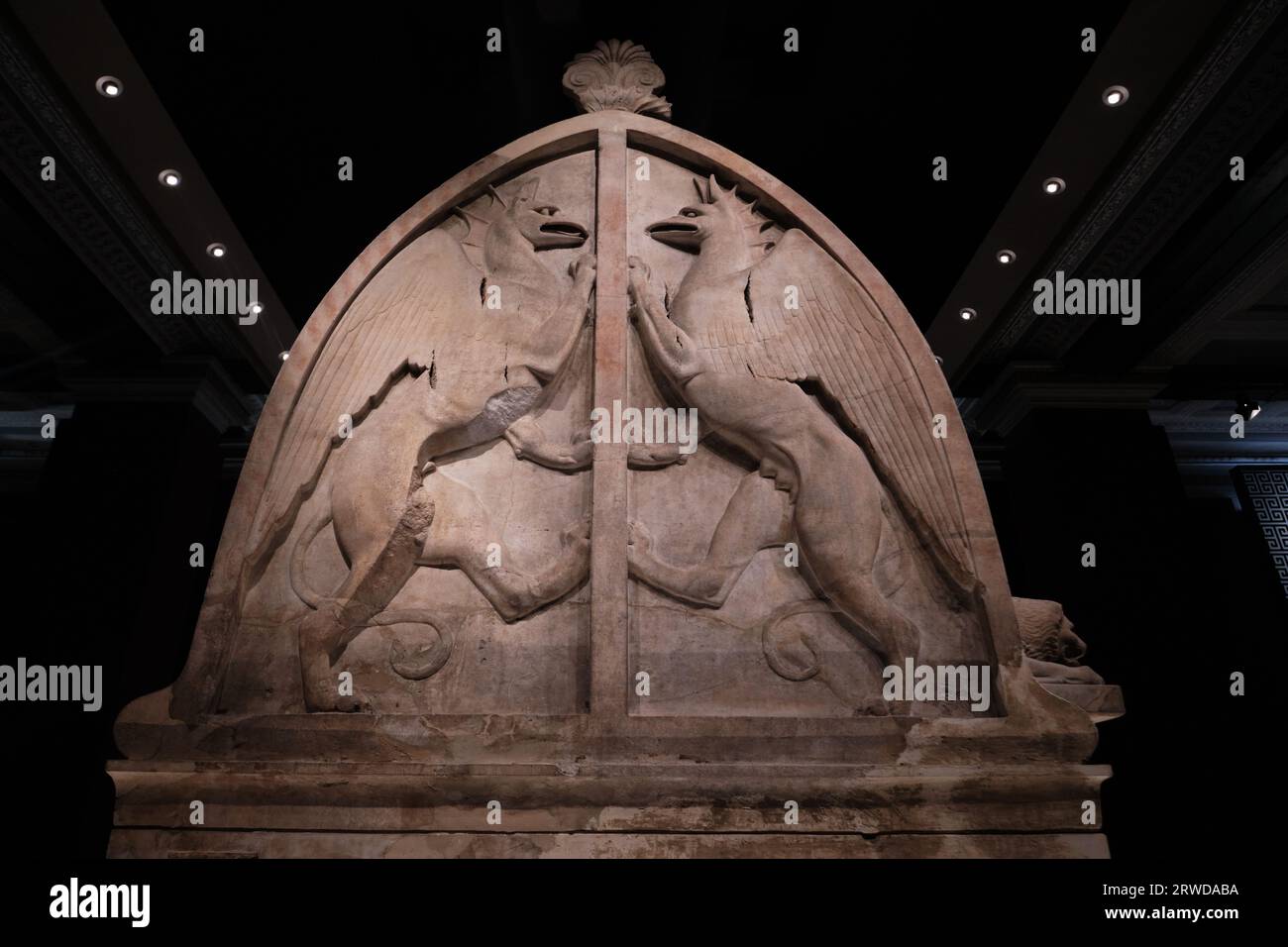 Istanbul, Turkey - September 16 2023: Marble Lycian Sarcophagus in Istanbul Archaeological Museums. Dates from 5th century BCE found in Sidon Stock Photo