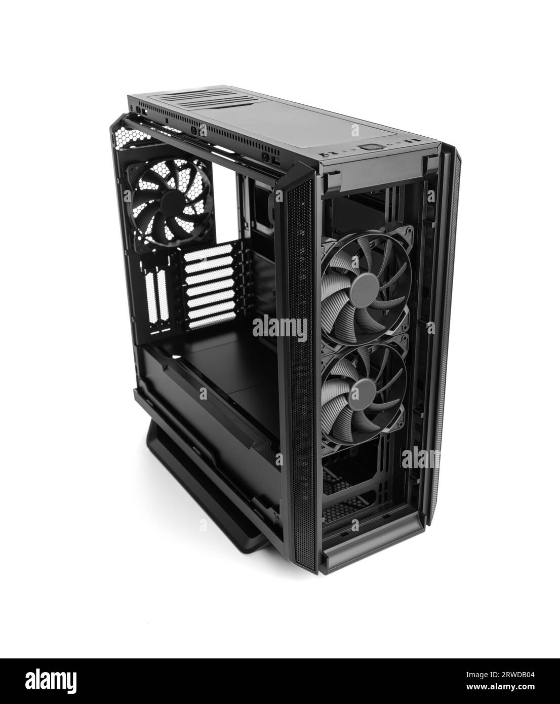 Open system unit case with fans of a personal computer. Stock Photo