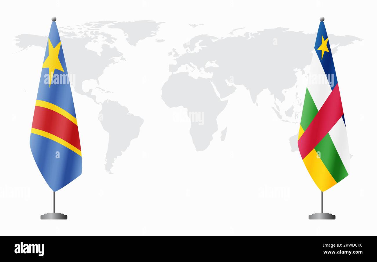 Democratic Republic of Congo and Central African Republic flags for official meeting against background of world map. Stock Vector