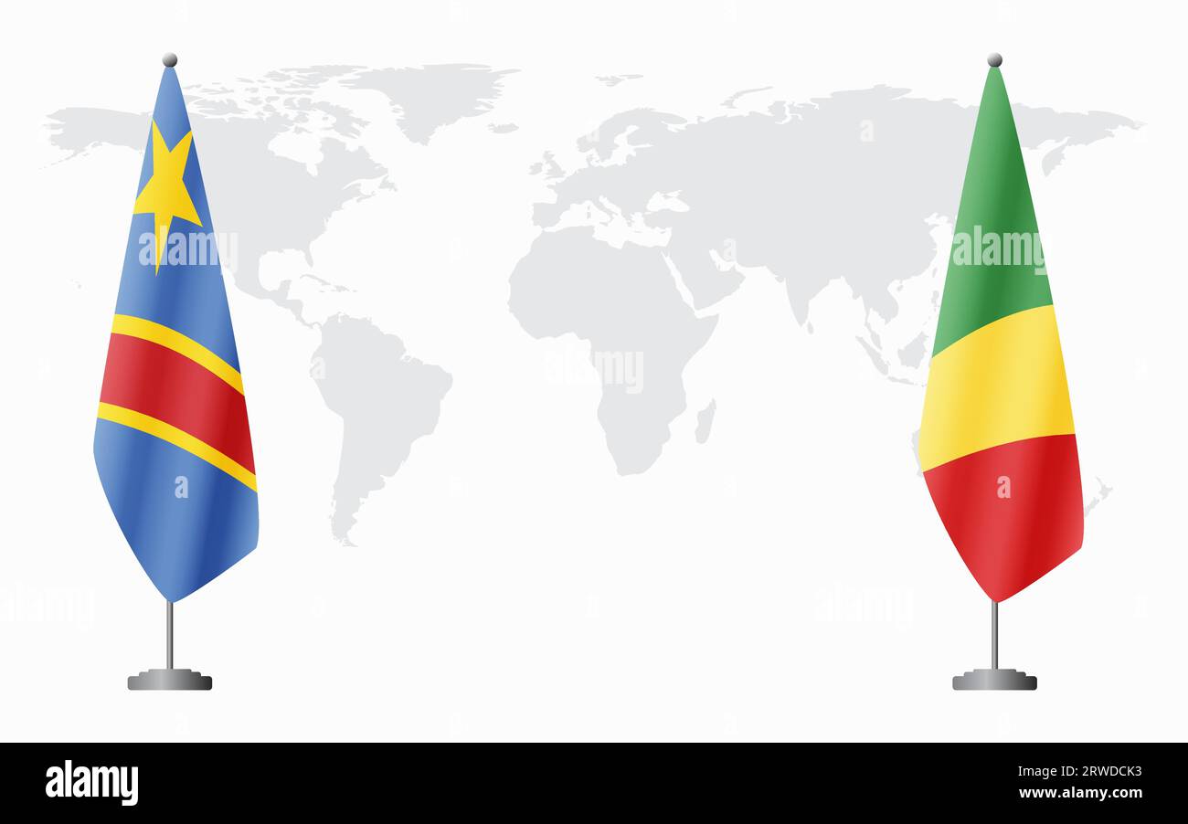 Democratic Republic of Congo and Congo Brazzaville flags for official meeting against background of world map. Stock Vector