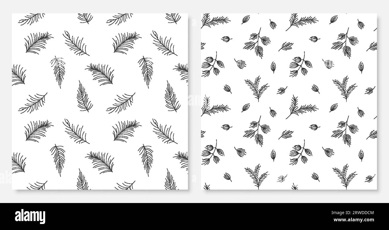 Fir branch seamless pattern evergreen christmas tree line set. Editable ...