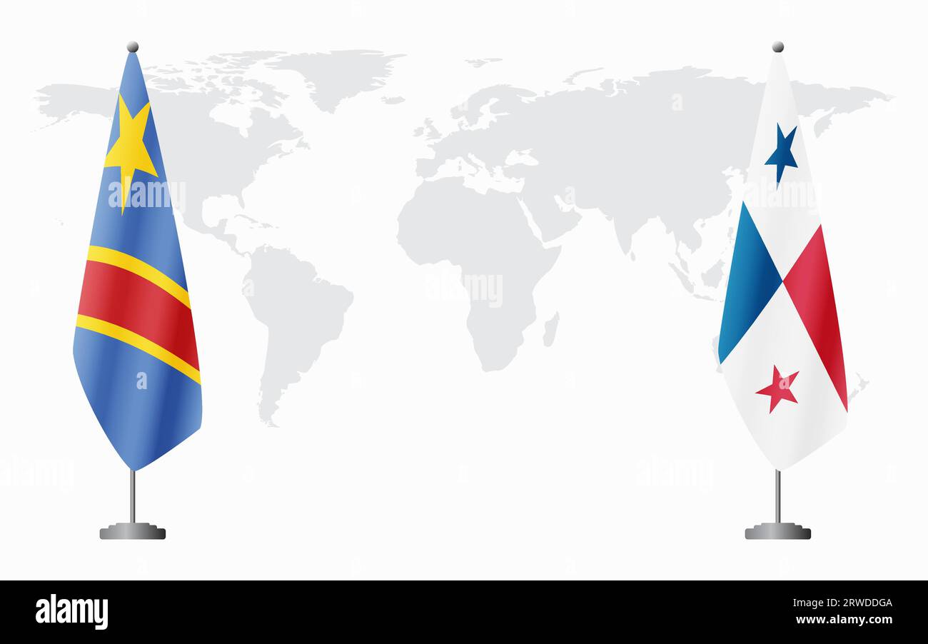 Democratic Republic of Congo and Panama flags for official meeting against background of world map. Stock Vector