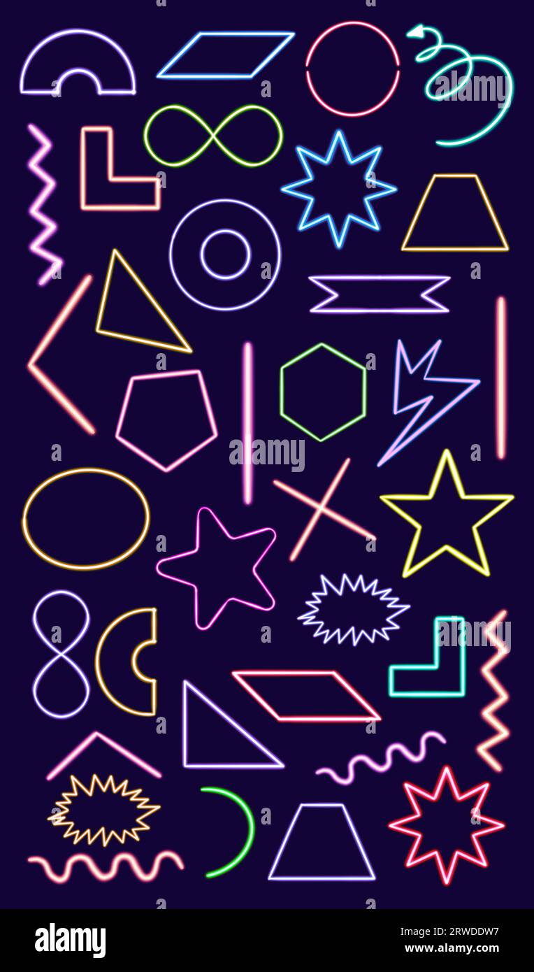 set glowing desktop icon, neon set geometric sticker, neon geometric ...
