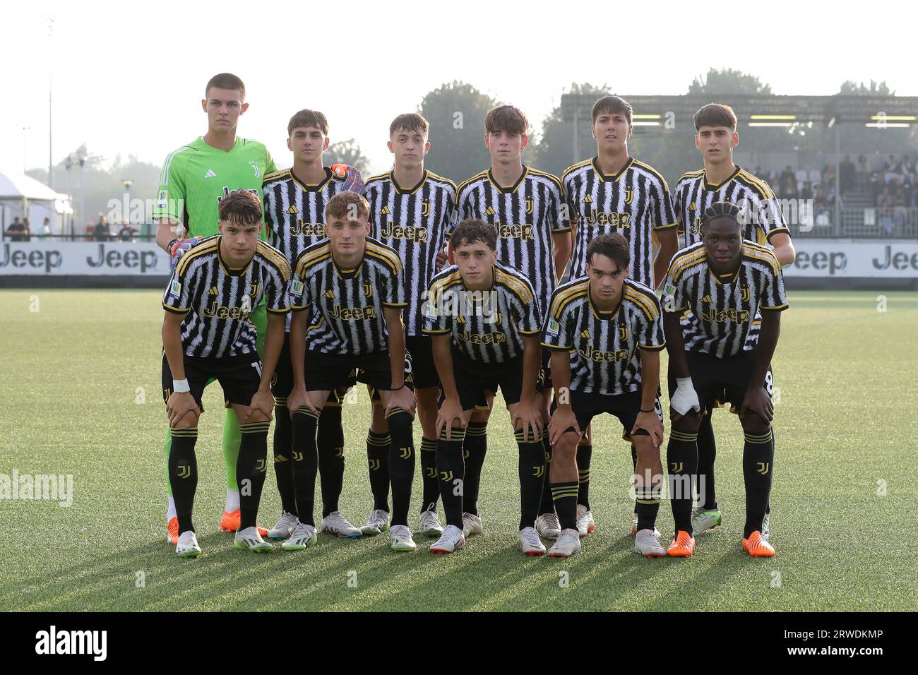 Turin, Italy. 18th Sep, 2023. The Juventus FC starting eleven line up for a team photo prior to kick off, back row ( L to R ); Jakub Vinarcik, Lorenzo Anghele, Ivano Srdoc, Bruno Crous Martinez, Javier Gil Puche, Filippo Pagnucco and Saverio Domanico, front row ( L to R ); Stefano Turco, Diego Ripani, Michele Scienza and Augusto Owusu, in the Primavera 1 match at Juventus Training Centre, Turin. Picture credit should read: Jonathan Moscrop/Sportimage Credit: Sportimage Ltd/Alamy Live News Stock Photo