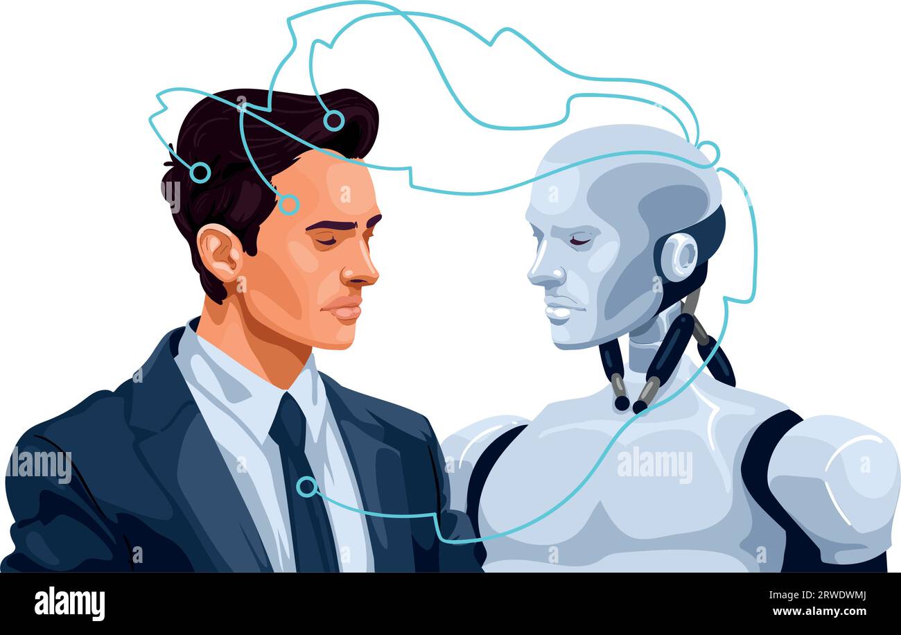 ai technology man and robot connecting minds Stock Vector Image & Art ...