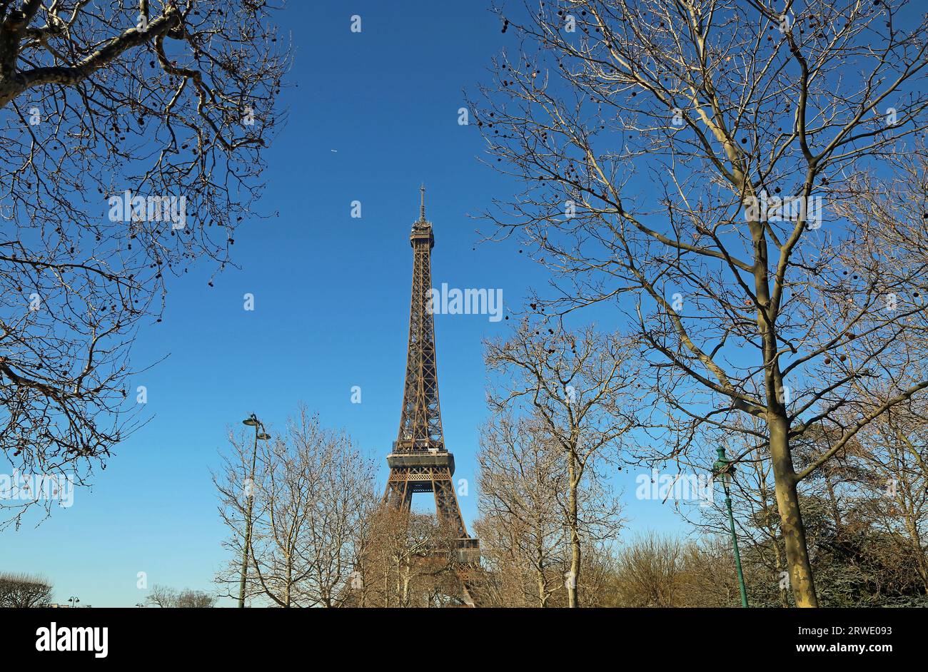 Landscape with Eiffel Tower and trees - Paris, France Stock Photo