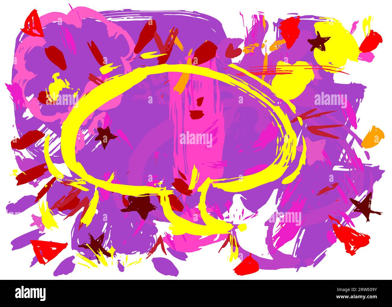 Purple, red and yellow graffiti speech bubble. Abstract modern Messaging sign street art decoration, Discussion icon performed in urban painting style Stock Vector