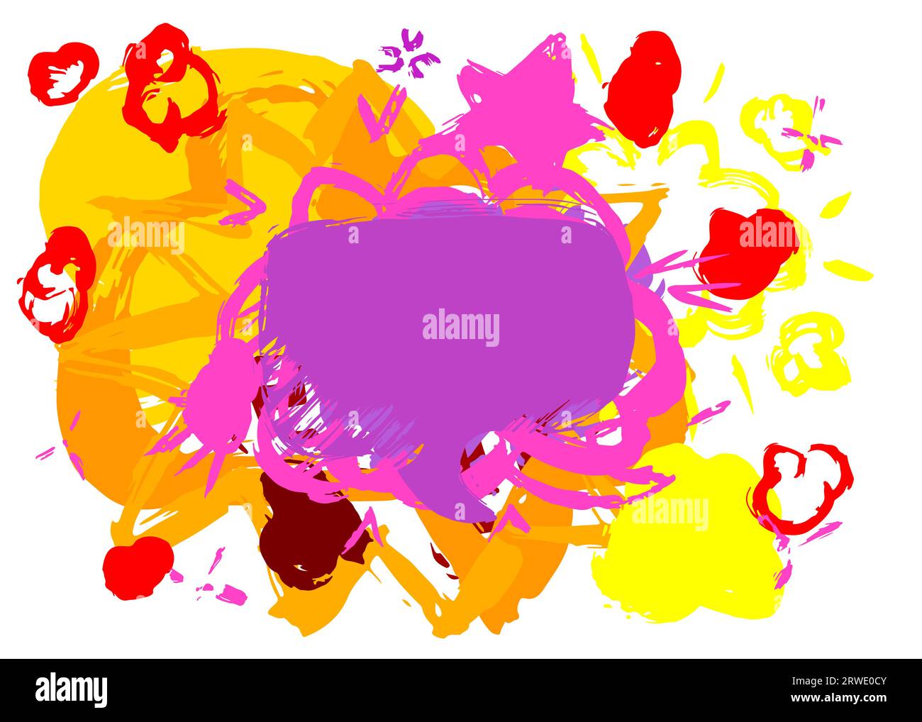 Purple, red and yellow graffiti speech bubble. Abstract modern Messaging sign street art decoration, Discussion icon performed in urban painting style Stock Vector