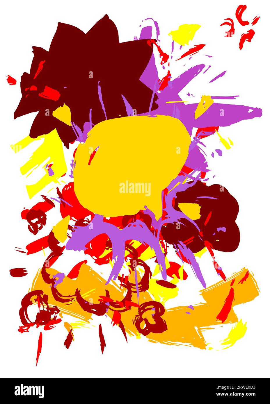 Purple, red and yellow graffiti speech bubble. Abstract modern Messaging sign street art decoration, Discussion icon performed in urban painting style Stock Vector