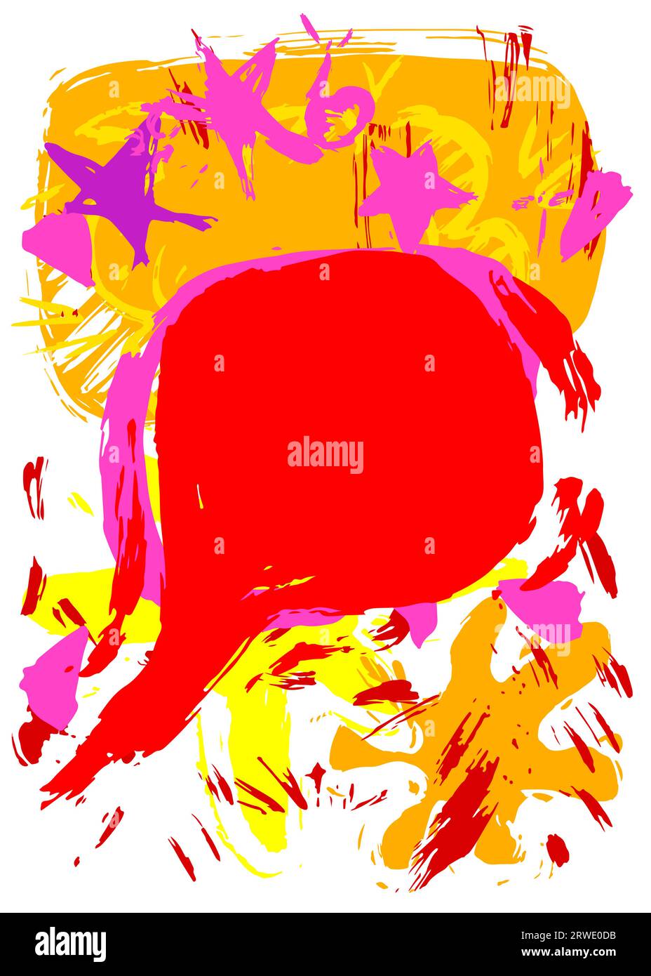 Purple, red and yellow graffiti speech bubble. Abstract modern Messaging sign street art decoration, Discussion icon performed in urban painting style Stock Vector