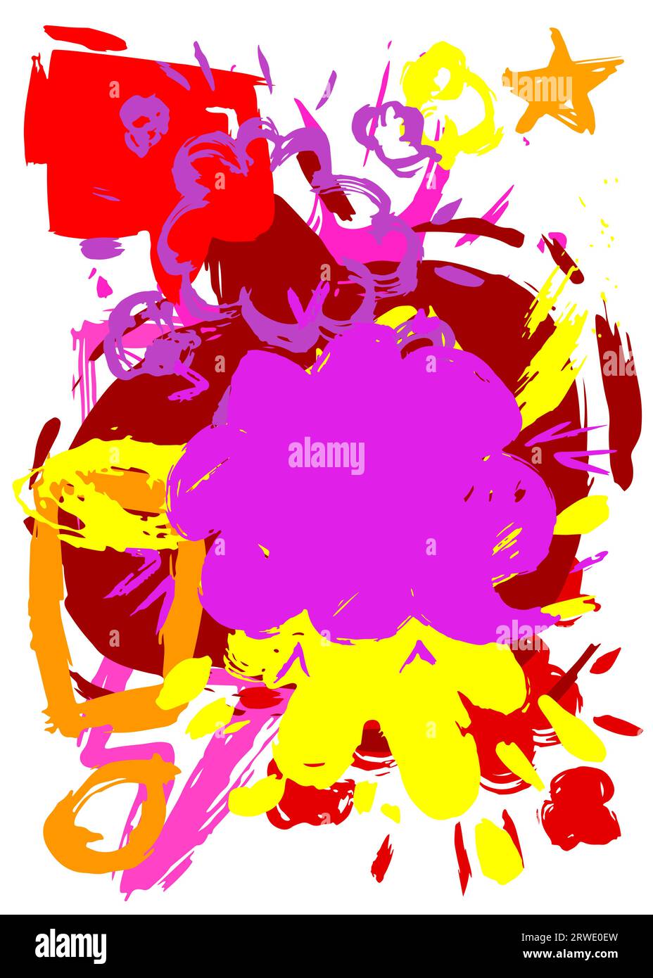 Purple, red and yellow graffiti speech bubble. Abstract modern Messaging sign street art decoration, Discussion icon performed in urban painting style Stock Vector