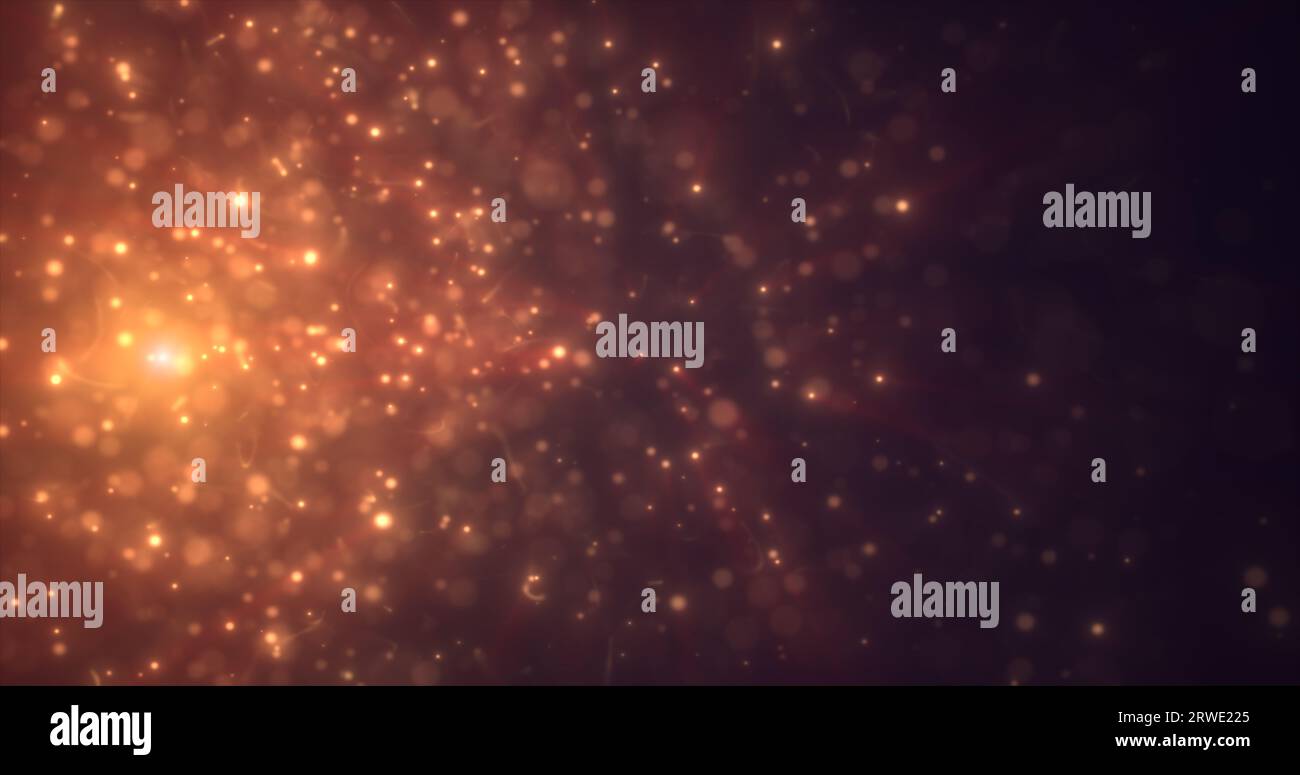 Abstract yellow orange energy particles and dots glowing flying sparks ...